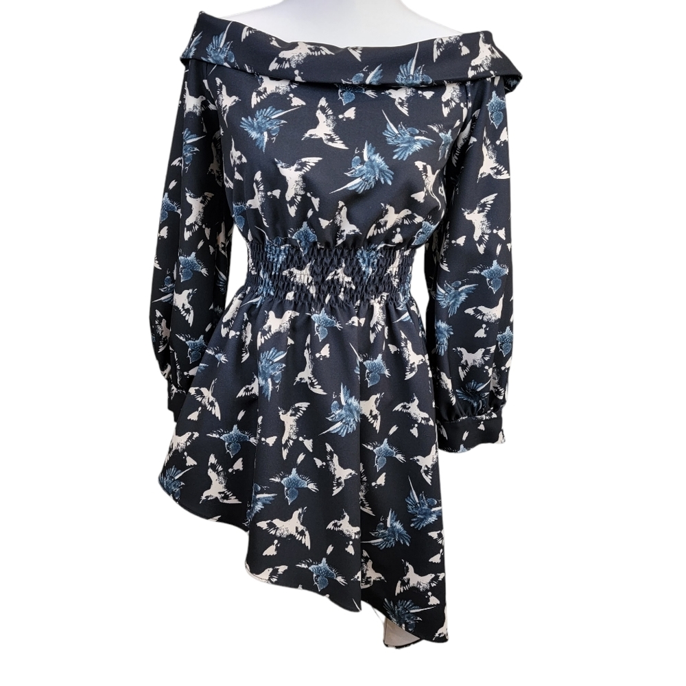 Christian Siriano Asymmetrical Off-the-Shoulder Blue Jay Top 6 Black Blue